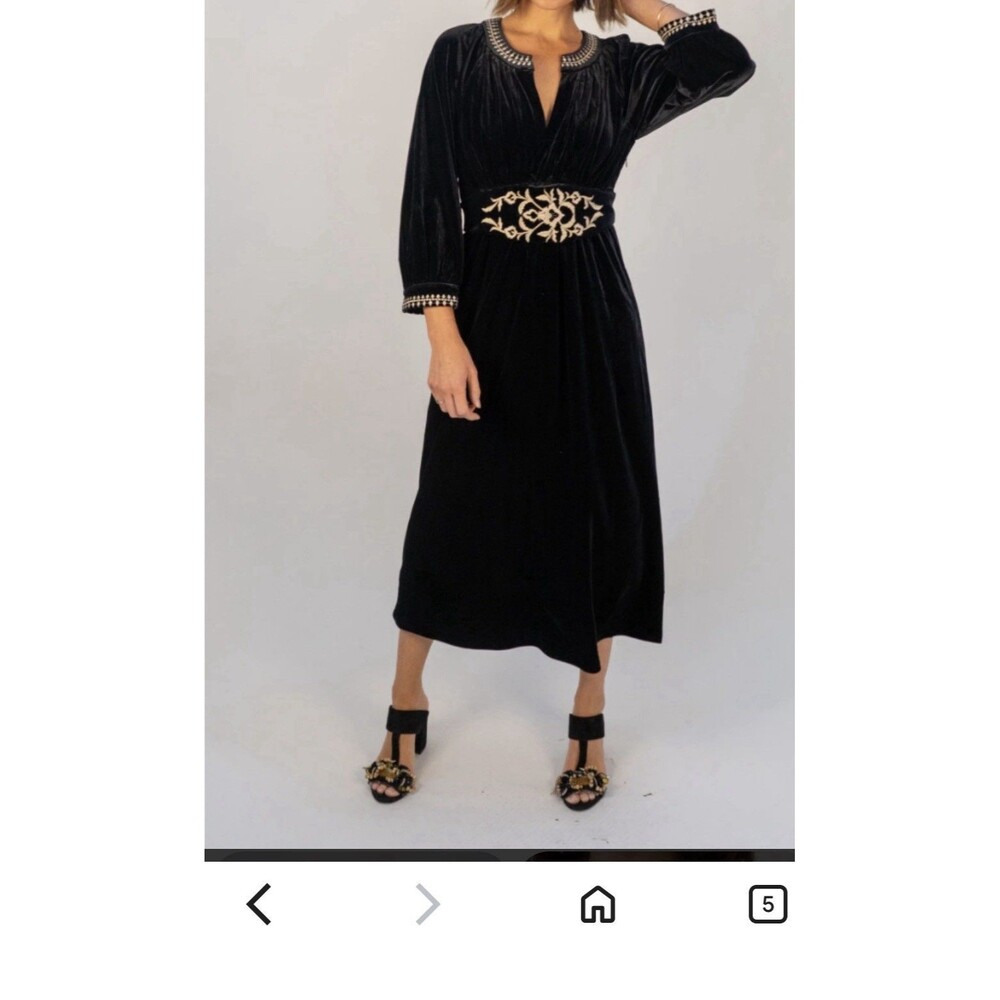 Regency Whisigoth Mob wife Velvet Maxi Dress Black gold Embroidered stretchy